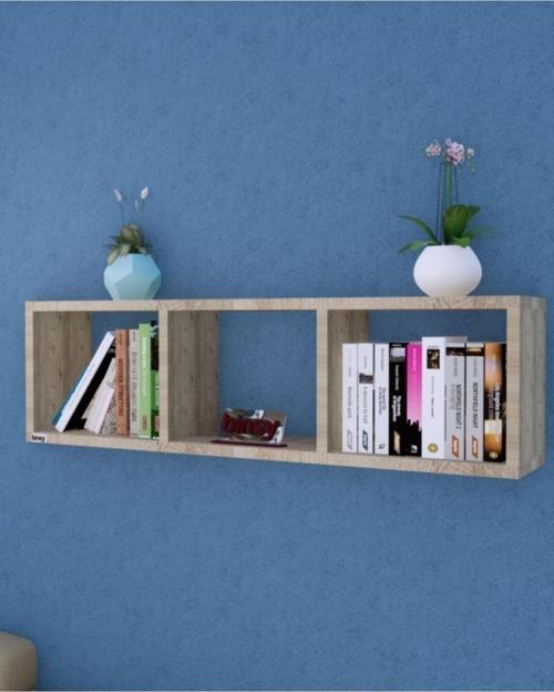 Sema Yatay Raf ,Dekoratif Raf,Aksesuar Raf Kitaplık Lefkas Meşe