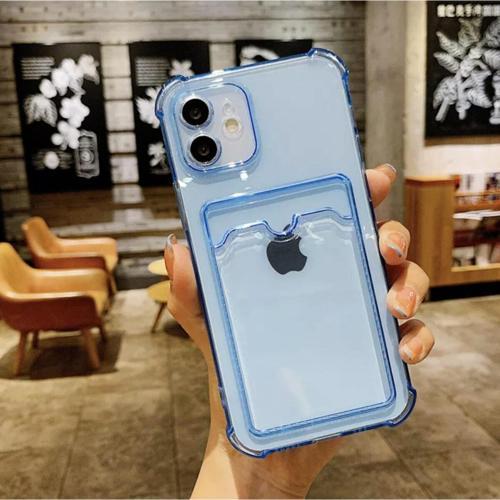 Galaxy A52 Kılıf Kart Gözlü Antishock Köşeli Kamera Korumalı Cardcase Silikon Antrasit Mavi