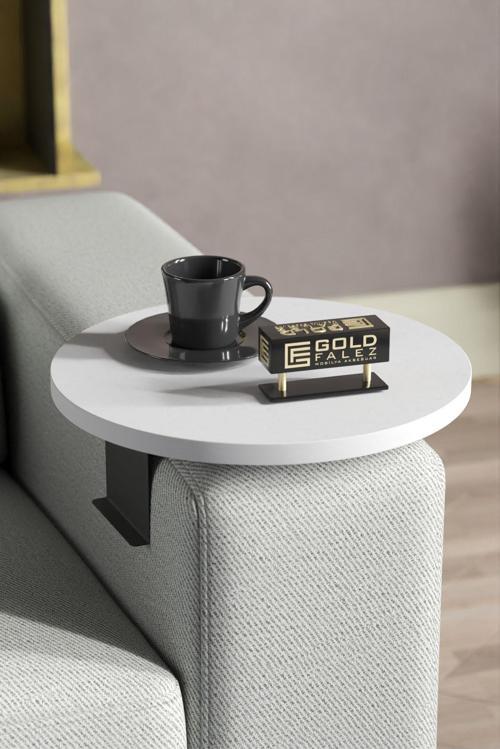 Yan Sehpa Ayarlanabilir Tepsi Dekoratif Modern Tepsi Beyaz