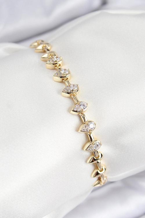VIP Pirinç Zirkon Taşlı Damla Çit Model Gold Renk Kadın Bileklik