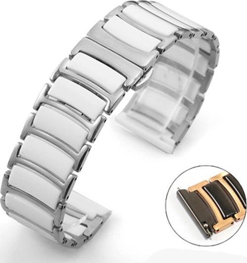 Watch 6 Ile Uyumlu Paslanmaz Seramik 42-44mm Denouement Metal Kordon Gümüş- Beyaz
