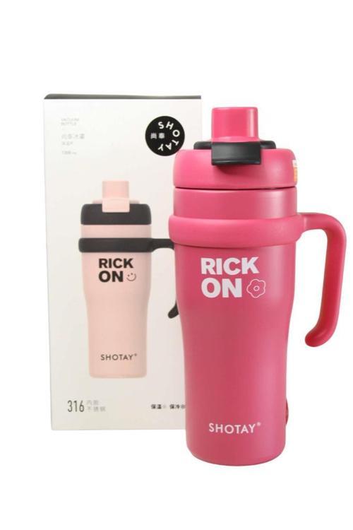 ST-8919 Çift Kullanım Pipetli/Rahat İçim Fuşya 1000ml Çelik Termos
