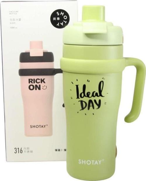 ST-8919 Çift Kullanım Pipetli/Rahat İçim Yeşil 1000ml Çelik Termos