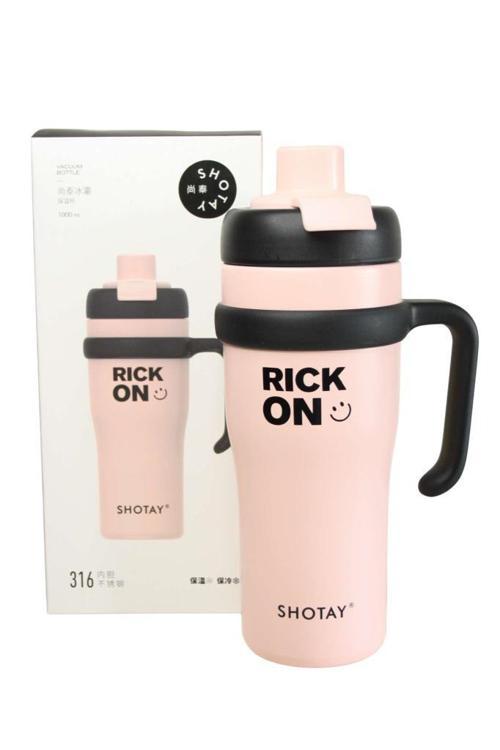 ST-8919 Çift Kullanım Pipetli/Rahat İçim Pembe 1000ml Çelik Termos