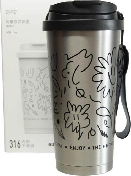 ST-8913 Çift Kullanım Pipetli/Rahat İçim Gri 500ml Çelik Termos