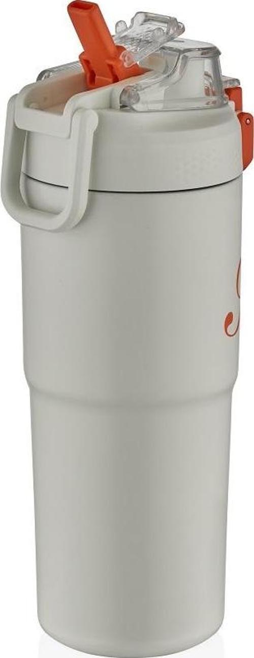 ST-8133 Çift Kullanım Pipetli/Rahat İçim Beyaz 750ml Çelik Matara