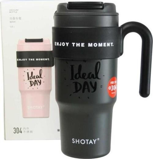 ST-8917 Çift Kullanım Pipetli/Rahat İçim Siyah 1000ml Çelik Matara