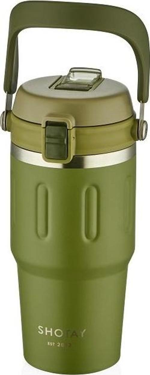 ST-8166 Çift Kullanım Pipetli/Rahat İçim Yeşil 650ml Çelik Termos