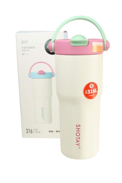 ST-8902 680ml Pipetli Pembe Çelik Matara
