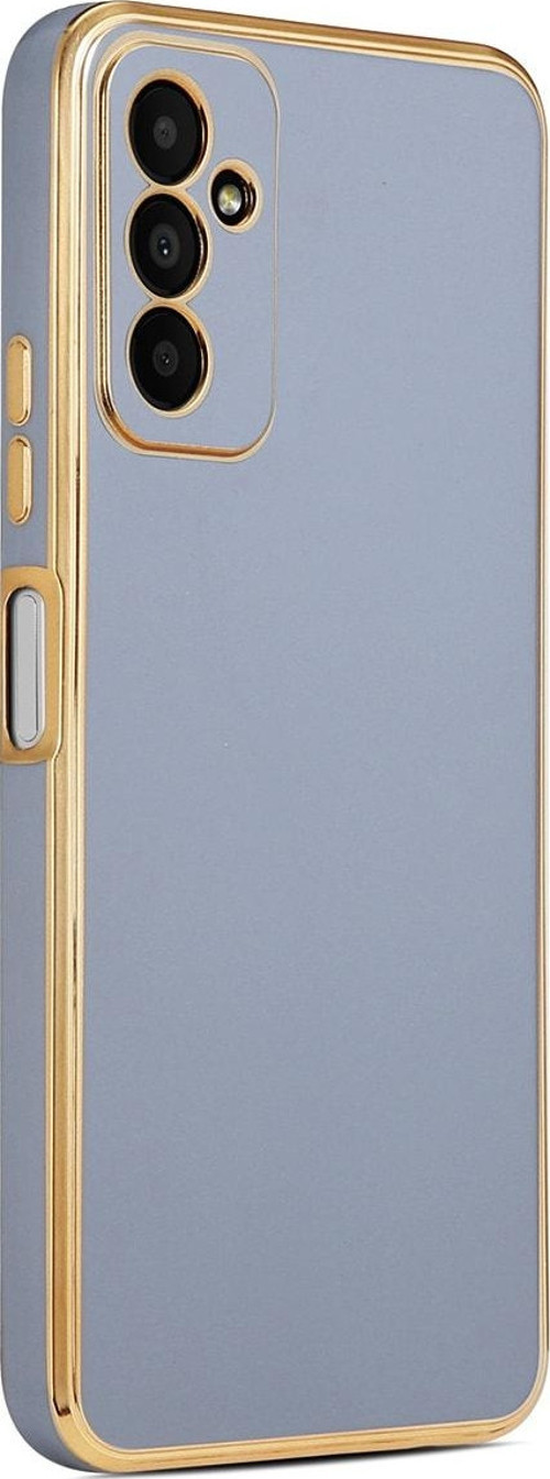 Galaxy M23 Ile Uyumlu Kılıf Gold Kenar Pastel Renkli Halcyon Z-bark Kapak Mavi