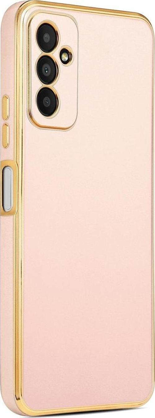 Galaxy M23 Ile Uyumlu Kılıf Gold Kenar Pastel Renkli Halcyon Z-bark Kapak Rosegold
