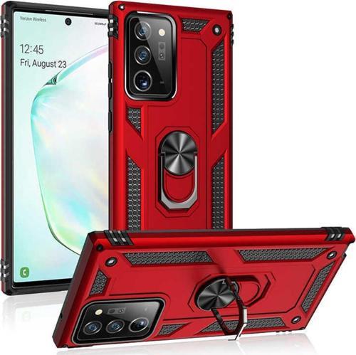 Galaxy Note 20 Ultra Kılıf Ile Uyumlu Kılıf Shockprof Yüzük Tutuculu Vega Kırmızı