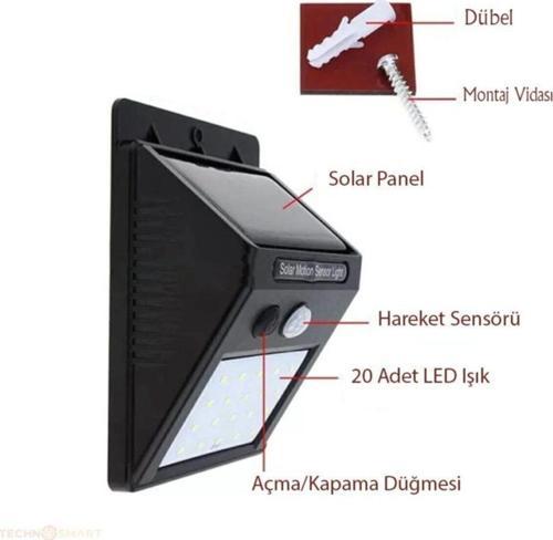 Hareket Sensörlü Solar Dış Mekan Lambası