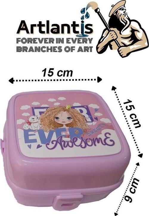 Beslenme Kutusu 4 Bölmeli Açık Pembe Renk Kız Figürlü 1 Adet Yemek Saklama Kabı Beslenme Çantası