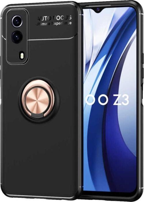 Vivo Y53s 4g Kılıf Ravel Yüzük Tutuculu Standlı Silikon Siyah-rosegold