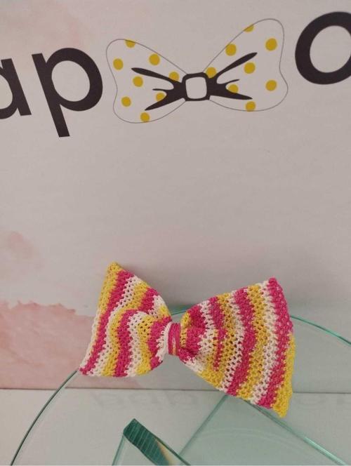 Örgü Fiyonk Toka - Sarı & Pembe - Organik & El Yapımı