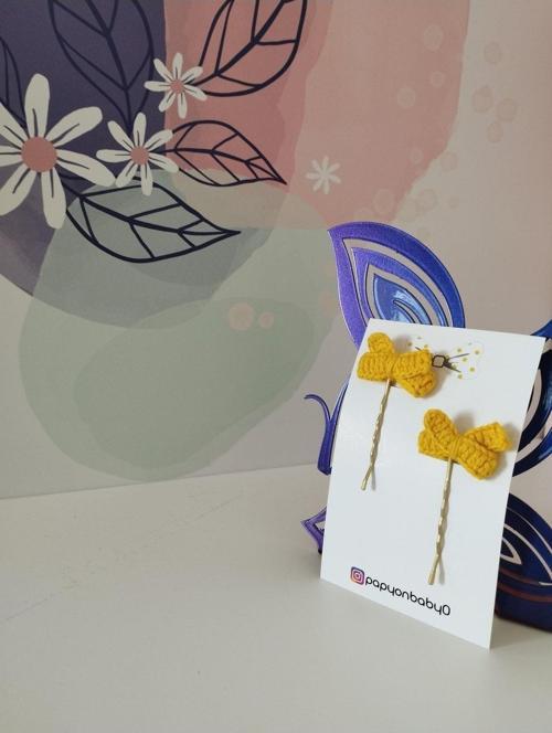 Örgü Fiyonk Tel Toka - Sarı - Organik & El Yapımı