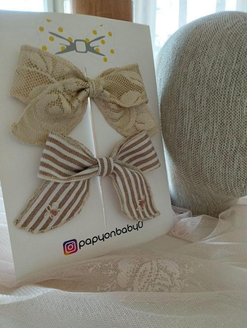 2'Li Set Fiyonk Toka - Bej - Organik & El Yapımı