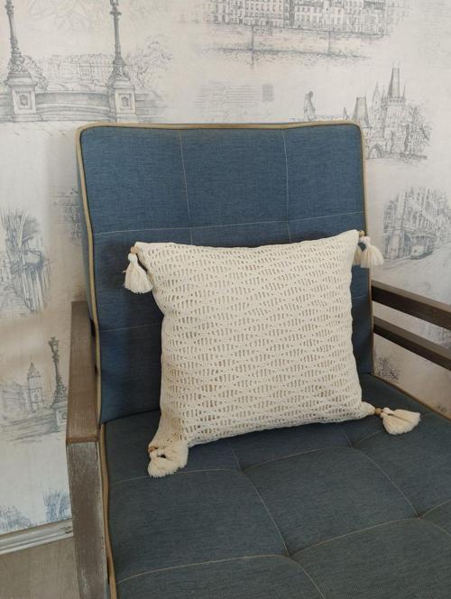 Örgü Yastık - Bej - Organik & El Yapımı