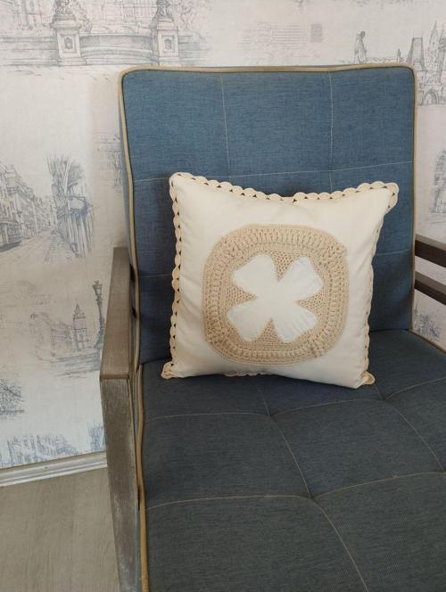 Örgü Motifli Yastık - Bej - Organik & El Yapımı