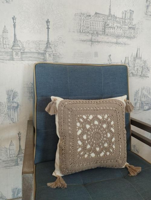 Örgü Motifli Yastık - Haki - Organik & El Yapımı