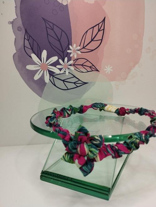 Çiçek Desenli Saç Bandı - Pembe - Organik & El Yapımı