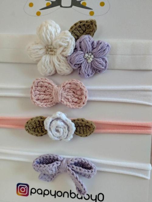 4'Lü Set Örgü Motifli Saç Bandı - Çok Renkli - Organik & El Yapımı