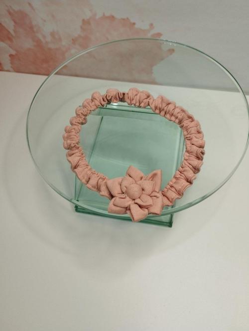 Çiçek Motifli Saç Bandı - Pembe - Organik & El Yapımı