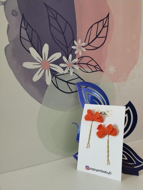 Örgü Fiyonk Tel Toka - Turuncu - Organik & El Yapımı