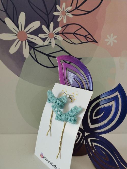 Örgü Fiyonk Tel Toka - Mavi - Organik & El Yapımı