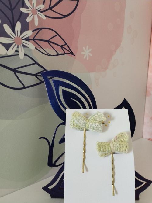 Örgü Fiyonk Tel Toka - Yeşil & Beyaz - Organik & El Yapımı