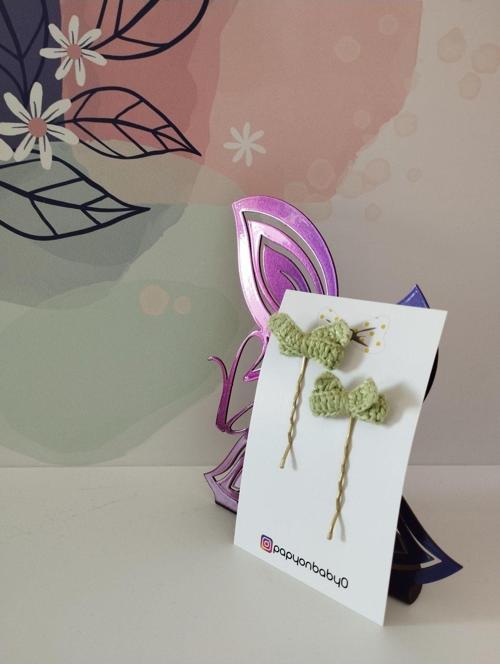 Örgü Fiyonk Tel Toka - Yeşil - Organik & El Yapımı