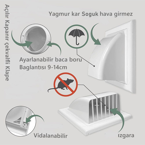 Yt548 Kapamatik Aspiratör Davlumbaz Baca Çıkış Kapağı Klapesi Çekvalfli