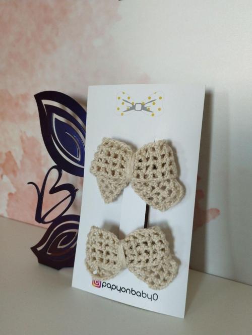 2'Li Set Örgü Fiyonk Toka - Camel - Organik & El Yapımı