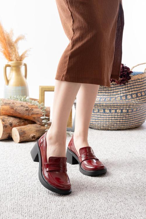 Kadın Victorya Bordo Rugan 6 cm Topuklu Lofer Ayakkabı