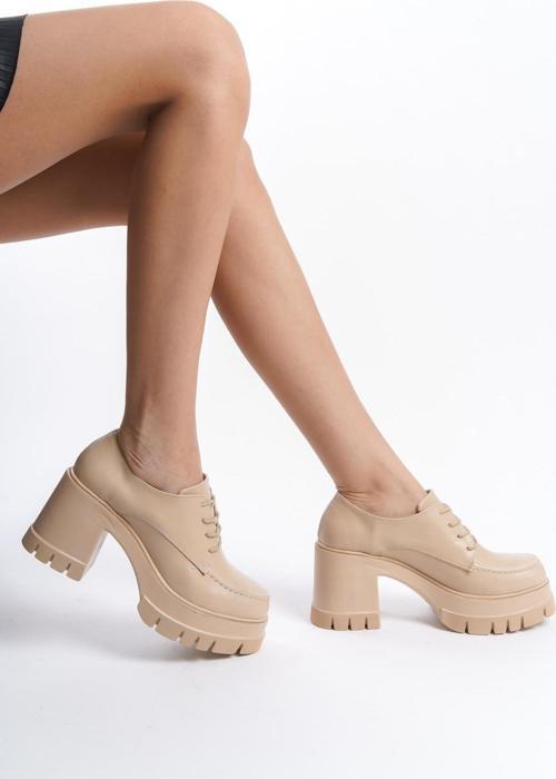 Kadın Carmel Ten Cilt Bağcıklı 8 cm Topuklu Platformlu Ayakkabı