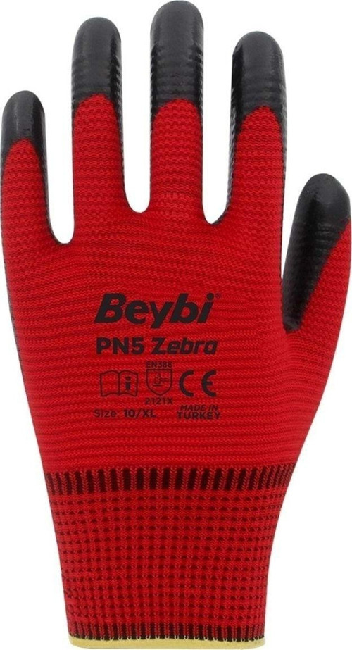 Iş Eldiveni - Pn5 Zebra - Kırmızı - 288 Çift Kırmızı