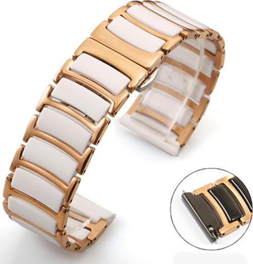 Watch 3 Ile Uyumlu Paslanmaz Seramik 42-44mm Denouement Metal Kordon Rosegold-beyaz
