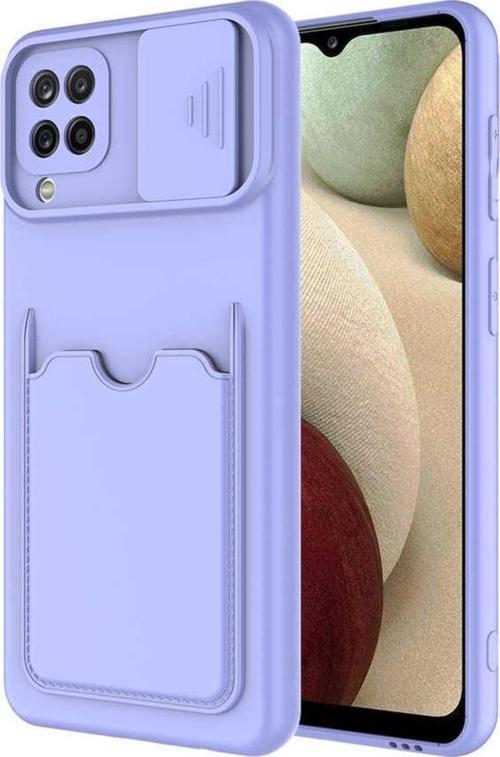 Galaxy M32 Kılıf Kamera Korumalı Ve Kart Gözlü Artiks Kapak Lila