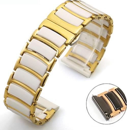 Watch 3 Ile Uyumlu Paslanmaz Seramik 45mm Denouement Metal Kordon Gold-beyaz