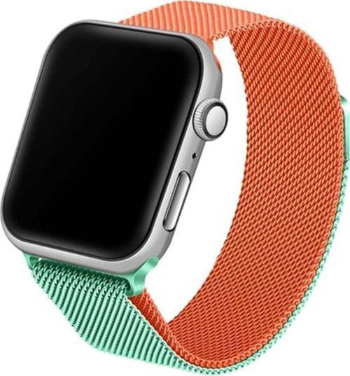 Watch 3-4-5-6 38 mm Uyumlu  Hasır Örme Metal Vistoso Kordon Yeşil Turuncu
