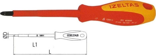4145184580 1000V İzoleli Elektrikçi Yıldız Uçlu Tornavida 4.5X80
