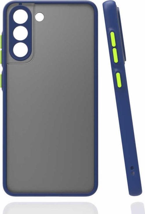 Galaxy S21 Fe Ile Uyumlu Kılıf Lastik Desen Kenar Kamera Korumalı Arkası Şeffaf Halx Lacivert