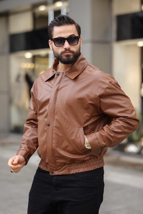 Erkek Vintage Oversize/Salaş Bomber Deri Ceket