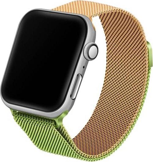 Apple Watch 3-4-5-6 44mm Uyumlu Hasır Örme Metal Vistoso Kordon Gold Yeşil