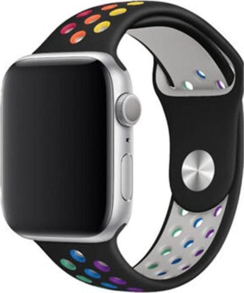 Apple Watch 38/40mm Delikli Spor Slikon Çok Renkli Kordon Siyah