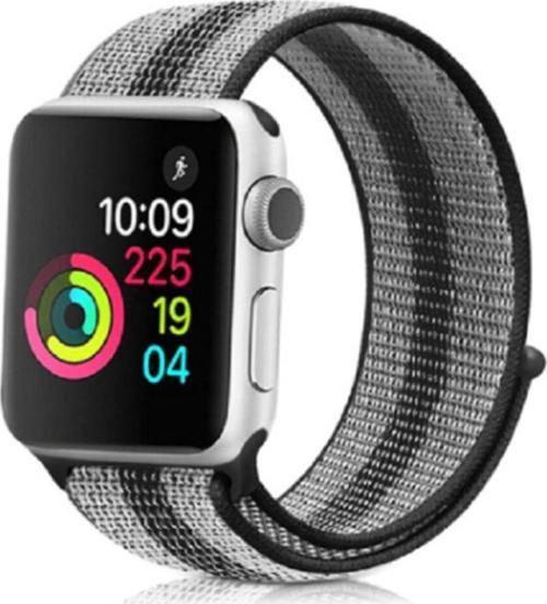 Apple Watch 38-40mm Bilekli Kumaş Kayış Kordon Gri-siyah Fabric K10