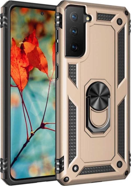 Galaxy S21 Ultra Kılıf Shockproof Yüzük Tutuculu Vega Gold