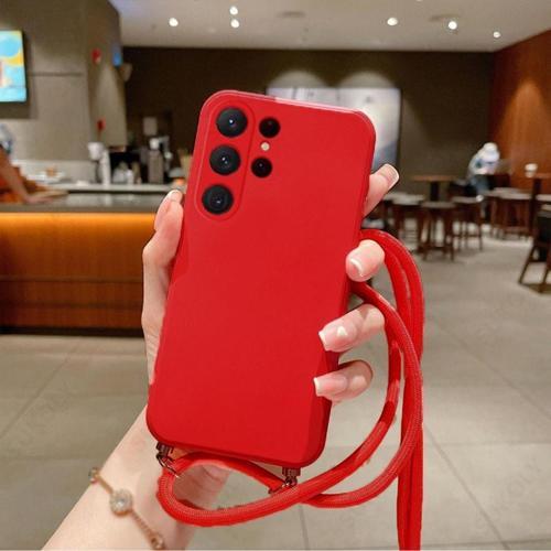 Galaxy S22 Ile Uyumlu Ipli Boyun Askılı Silikon Kılıf Kadife Iç Yüzeyli Epiphany Kılıf Kırmızı