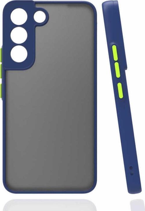 Galaxy S22 Ile Uyumlu Kılıf Lastik Desen Kenar Kamera Korumalı Arkası Şeffaf Halx Lacivert